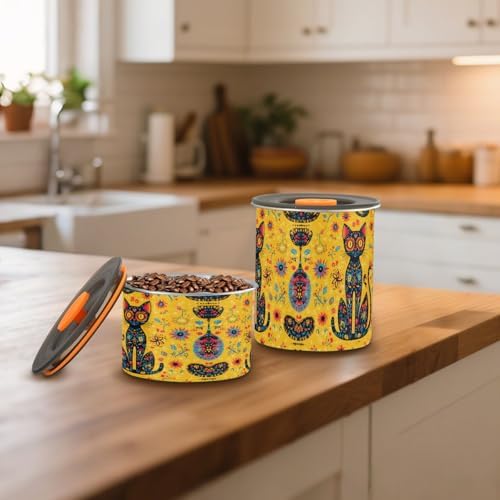 Stainless Steel Coffee Storage Containers with Airtight Lid, Day Of The Dead Skull Cat 30oz Food Storage Container Kitchen Canister for Tea, Coffee Beans, Ground, Sugar Storage - Image 7
