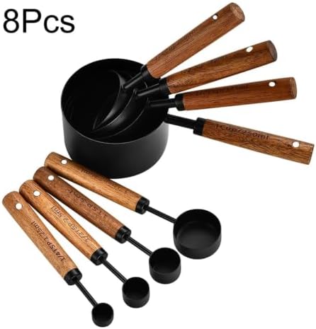 1/4/8Pcs Stainless Steel Measuring Cup Spoon Set with Wooden Handle - Image 2