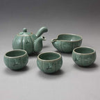 Korean Style Celadon Porcelain Pumpkin Bird Cloud Design Tea Ceremony Complete Service Gift Set Ceramic Pottery 11.8 oz (350ml) Side Handle Tea Pot Cups Teapot Pitcher Bowl for Cooling Hot Water - Image 2