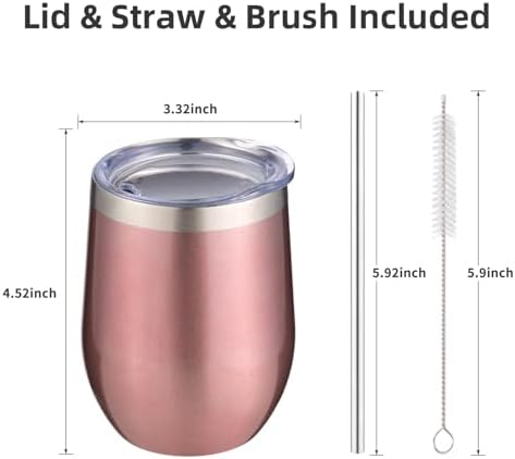 12 oz Insulated Wine Tumbler with Lid and Straw,Stainless Steel Stemless Wine Tumbler Glasses Double Wall Vacuum Wine Cups Tumbler Bulk for Champaign,Cocktail,Office(Rose Gold,8) - Image 4