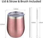 12 oz Insulated Wine Tumbler with Lid and Straw,Stainless Steel Stemless Wine Tumbler Glasses Double Wall Vacuum Wine Cups Tumbler Bulk for Champaign,Cocktail,Office(Rose Gold,8) - Image 4