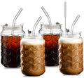 Jiuchen 4-Pack 18oz Borosilicate Glass Cups with Leakproof Lids & Straws,Multi-Use Tumblers for Office and Home - Iced Coffee, Smoothies, Cocktails, Juice, Iced Tea & Protein Shakes, Dishwasher Safe by Unknown