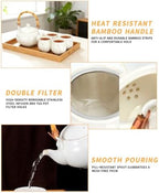 Japanese Tea Set Porcelain Tea Set with Teapot and Tea Cup Set for 4, White Tea Sets for Adults with Stainless Infuser and Bamboo Tray, Asian Tea Set for Tea Lovers/Women/Men (White Plum) - Image 3