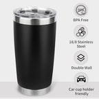 20oz Stainless Steel Tumbler Bulk with Lid, Travel Mug - Double Wall Vacuum Powder Coated Cup - Black, 6 Pack - Image 4