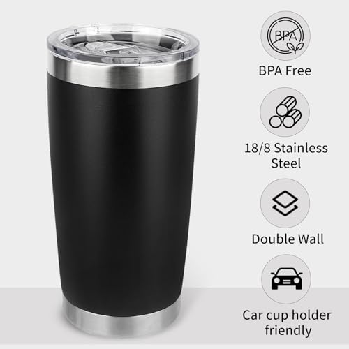 20oz Stainless Steel Tumbler Bulk with Lid, Travel Mug - Double Wall Vacuum Powder Coated Cup - Black, 6 Pack - Image 4