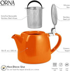 ORNA Ceramic Teapot with Tea Infuser – Small Tea Pot for Loose Leaf Tea – 550ml / 18.6 Oz Porcelain Non-Stove Teapot for 2 Cups with Tea Strainer (Orange) - Image 2
