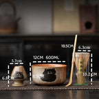 Matcha Whisk Set -4 Piece Ceremony Matcha Set with Matcha Whisk,Bamboo Matcha Scoop, Whisk Holder,Ceramic Matcha Bowl,Cat Design Matcha Tea Ceremony fit for Traditional Japanese Tea Ceremony (Cat B) - Image 2