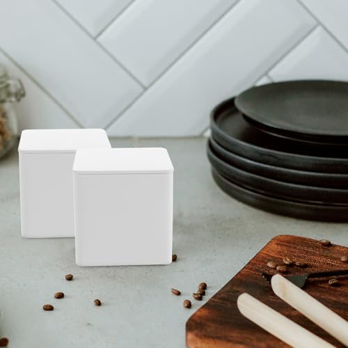 HOMSFOU 4pcs White Tinplate Airtight Storage Boxes for Tea and Coffee Beans - Image 4