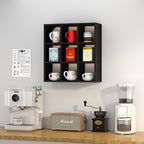 Helsin 9 Grid Vintage Coffee Mug Display Rack, 16inch Wall Mounted Wooden Curio Shadow Box Shelf, Cup Floating Shelves Display and Organizer (Black) - Image 4