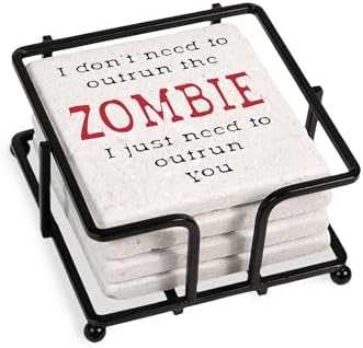 CafePress Outrun The Zombie 3 Tumbled Stone - Set of 4 Coasters Set of 4 w/holder by CafePress