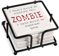 CafePress Outrun The Zombie 3 Tumbled Stone - Set of 4 Coasters Set of 4 w/holder by CafePress