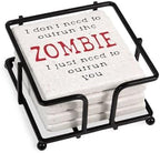 CafePress Outrun The Zombie 3 Tumbled Stone - Set of 4 Coasters Set of 4 w/holder by CafePress