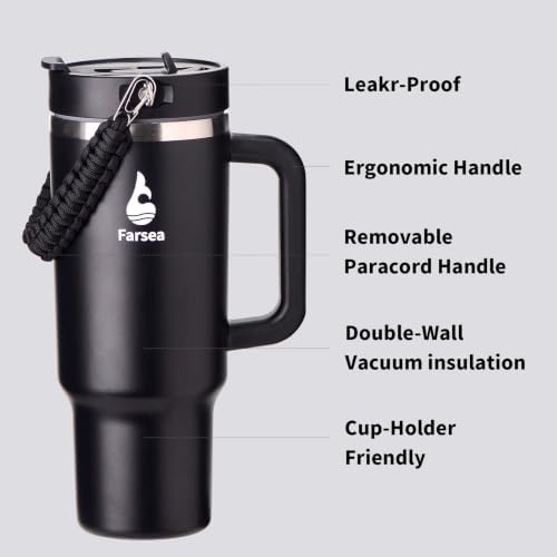 Farsea 40oz Insulated Stainless Steel Travel Tumbler with Handle & Straw - Image 3