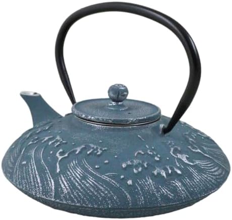 Ebros Gift Traditional Oriental Tetsubin Cast Iron Teapot With Enameled Interior 27oz Asian Japanese Chinese Fusion Housewarming Tea Pot Accent (Royal Blue Ocean Sea Waves) - Image 3