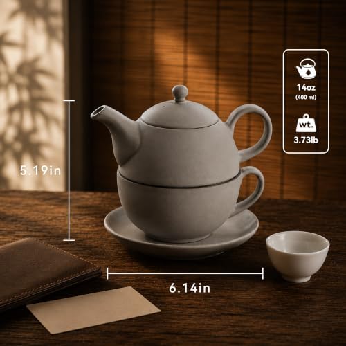 Cast Iron Teapot Set, 14 oz (400 ml) Single Serve with Cup & Infuser Grey - Image 6