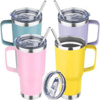 20oz Stainless Steel Insulated Tumbler with Handle and Lid, Double Wall Vacuum Insulated Coffee Mug, Leak Proof Travel Mug for Hot and Cold Drink, Mix Color-4 Pack by YEBTSLife