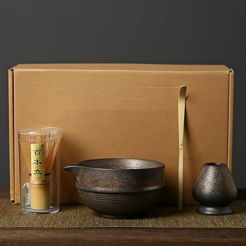 Matcha Whisk Scoop and Holder Matcha Bowl with Strainer Japanese Matcha Ceremony Accessory Set by POWLAB
