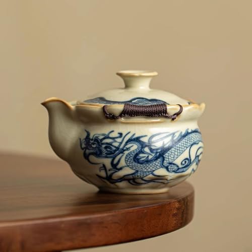 Tea Pots For Loose Tea Covered Bowl Teacup Single Blue and White Dragon Pattern Anti-scalding Hand-held Teapot Single Ceramic Teapot Tea Infuser Pot - Image 3