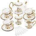 fanquare 21 Pieces British Porcelain Tea Set, Gold Tulip Tea Service for Afternoon Tea Party, 6 Teacup and Saucers for Coffee Home Wedding Birthday by fanquare