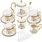 fanquare 21 Pieces British Porcelain Tea Set, Gold Tulip Tea Service for Afternoon Tea Party, 6 Teacup and Saucers for Coffee Home Wedding Birthday by fanquare