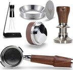 Walnut Espresso Accessories Set 58mm for Gaggia Bottomless Portafilter, Calibrated Tamper, Distribution Tool, Wdt, Dosing Cone and Puck Screen by KNODOS