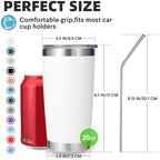 Volhoply 20oz Stainless Steel Tumbler with Lid and Straw Bulk 12 Pack,Double Wall Insulated Travel Iced Coffee Mug Fits Cup Holder,Powder Coated Cups for Hot/Cold Drinks,Christmas Gifts（White,12 Set） - Image 2