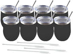 Amtidy 8 Pack Powder Coated Stainless Steel Tumbler with Lid,Equipped with straw and straw brush，12 oz Double Wall Vacuum Insulated Travel Tumbler Cup for Coffee, Wine, Cocktails by Unknown