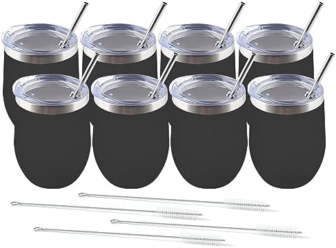 Amtidy 8 Pack Powder Coated Stainless Steel Tumbler with Lid,Equipped with straw and straw brush，12 oz Double Wall Vacuum Insulated Travel Tumbler Cup for Coffee, Wine, Cocktails by Unknown