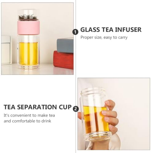 Cabilock Pink 300ml Double Wall Glass Tea Infuser Bottle Cup for Tea - Image 3