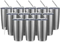 COMOOO 20oz Stainless Steel Tumbler Double Wall Vacuum Coffee Cup Insulated Travel Mug with Lid and Straw Durable Powder Coated Insulated Coffee Cup for Cold & Hot Drinks (Silver, 12 pack by COMOOO