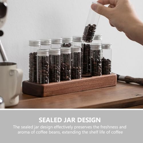 Coffee Bean Storage Tube Rack, Glass Containers with Wooden Holder for Home - Image 5