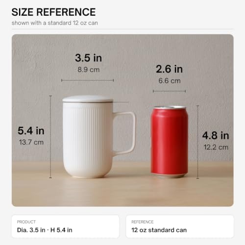 WENSHUO Tea Infuser Mug with Lid, Ceramic Cup for Loose Leaf, 20 oz,White - Image 2