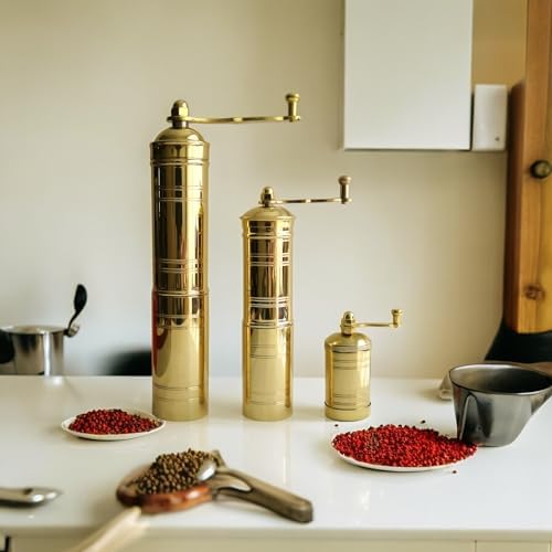 Turkish Coffee Grinder Set of 3 - Brass Manual Mill with Folding Handle and Adjustable Grind for Coffee Beans and Black Pepper Only, Not for Salt, 8.7, 7 and 3.3 Inch, Gold Kitchen Decor Gift - Image 3