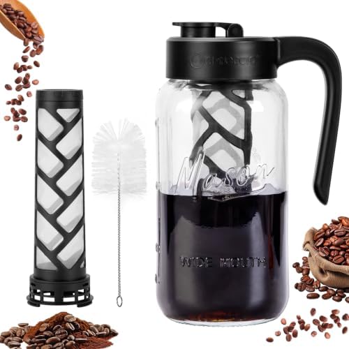 Cold Brew Coffee Maker Glass, 2 pcs 64 oz Mason Jar Pitcher by spreccio