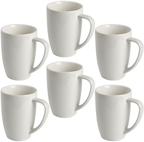 homEdge Porcelain Mug Set, 12 Ounces Cup for Tea, Latte, Mocha, Hot Chocolate, Set of 6, White by homEdge