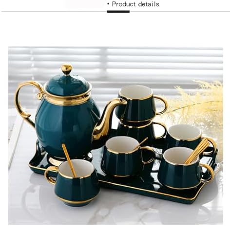 Tea Cups and Tray Set of 14 Pieces,Luxury Set with Teapot, Afternoon Tea Coffee Cups with Ceramic Tray, British Porcelain Tea Party Set for Kitchen,B - Image 3