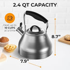 Stovetop Whistling Tea Kettle 2.4 QT / 2.3L, Stainless Steel Water Kettle for Induction, Gas & Electric Stoves, Fast Boiling Tea Kettle with Loud Whistle, Cool Touch Handle, Wide Lid, Satin, Silver - Image 4