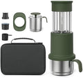 Portable Manual Espresso Coffee Maker, 2-in-1 Design,120 Ml Stainless Steel Cup, Milk Frother, with Traveling Bag, Lightweight and Compact for Camping and Travel (Green) by Unknown