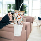 Sip-Sip Hooray! Cafe Cutie Coffee Doodle 40oz Glass Tumbler with Lid - Image 3