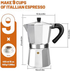 9 Cup Aluminum Espresso Stovetop Moka Pot Express Coffee Maker Percolator Italian Classic Mocha Coffee Machine with Black Electric Coffee Grinder Touchscreen 2-14 Cup Conical Burr Coffee Grinde - Image 2
