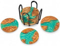 Resin Wood Coaster Set of 8 - Handmade Epoxy Coasters with Holder, Mountain Sea Design for Coffee Table Protection & Home Decor by Loongresinwood