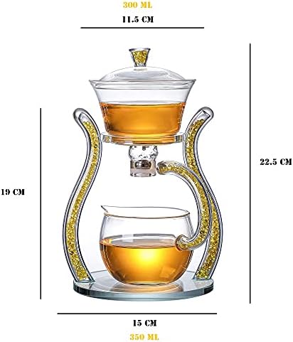 RORA Glass Teapot Set Semi Automatic Drip Rotating with Infuser Lazy Kungfu Tea pot Set (Yellow) - Image 6