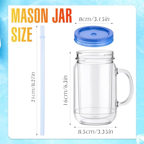Suclain Plastic Mason Jars with Handles, Lids and Straws, Classic Color - Image 2