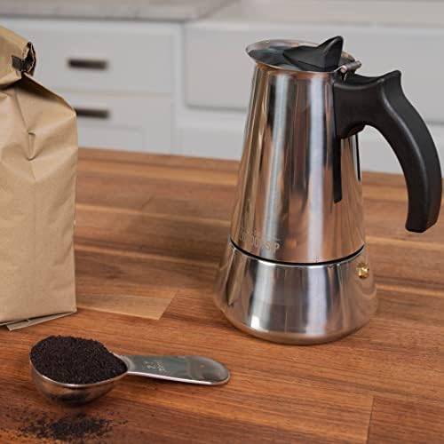London Sip Stainless Steel Stovetop Espresso Maker Moka Pot Italian Coffee Percolator, Silver, 3 Espresso Cups - Image 4