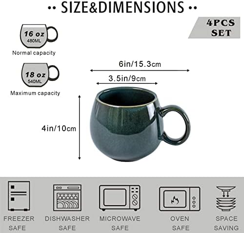 UNICASA Coffee Mugs Set, 18oz Ceramic Jumbo Mugs Set of 4, Porcelain Cereal, Soup Cups with Handles for Coffee, Tea, Milk, Latte and Cocoa, Microwave Safe - Reactive Olive… - Image 3