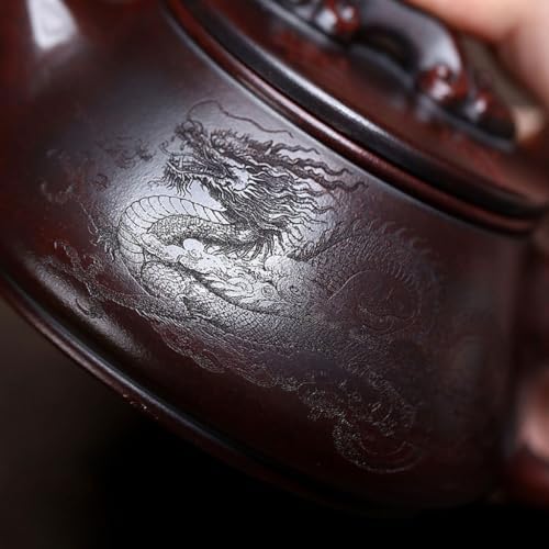 Tea Kettle Creative Hand-carved Red Sand Dragon And Tiger Leaping Stone Scoop Teapot For Home Use Ceramic Tea Infuser - Image 3