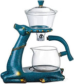 Heat-resistant Kungfu Glass Tea Set with Heater Attract Water Diversion Rotating Cover Bowl Lazy Semi-Automatic Deer Glass Teapot by MOZEO