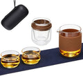 DOPUDO Glass Teacup Infuser Set, Portable Glass Tea Pot with 1 Strainer, 2 Cups, 1 Master Mug, Clear Borosilicate Glass, 5.1 oz Capacity, Brown by DOPUDO