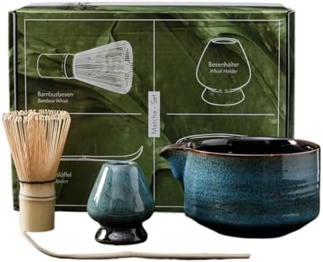 Japanese Matcha Set (7pcs) Matcha Whisk Set Matcha Bowl Matcha Whisk (chasen) Scoop (chashaku) Matcha Whisk Holder Tea Making Kit (4 Pcs,Blue) by ZITEZHGO