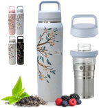 Farasi Tea Infuser Bottle for Loose Leaf Tea Insulated Stainless Steel Water Bottle Tumbler - Portable Coffee, Fruit, Loose Leaf Infuser Mug- Leakproof Blue Floral 24 oz by WellnessHydrationBeyond